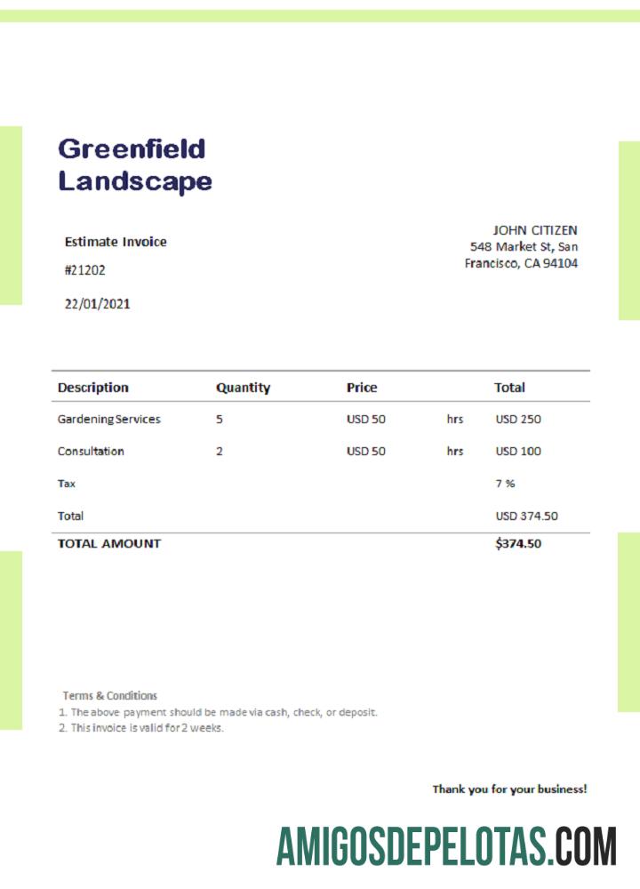 Fatura de paisagem Greenfield dos EUA amostra